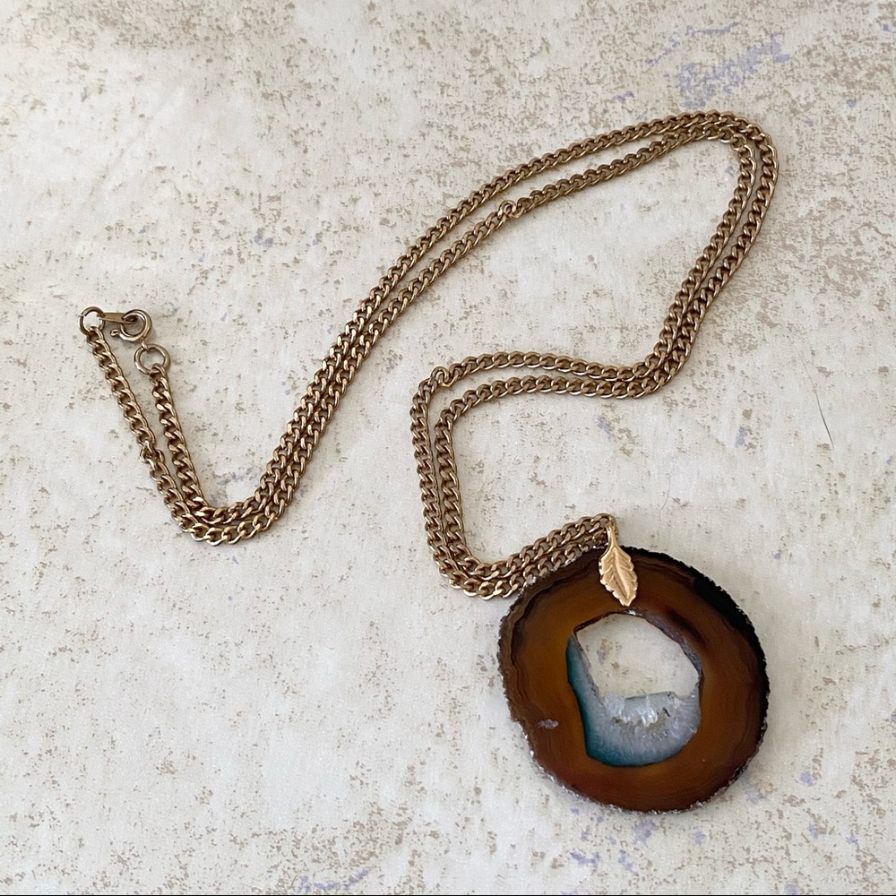Druzy Brown Agate  Long Necklace - Picture 6 of 9